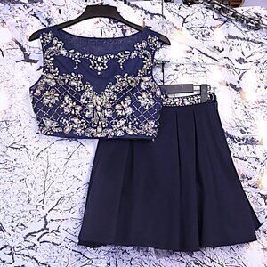 BEADED TWO PIECE SET 9 Crystal Doll Crop Top Skirt Formal Prom Homecoming Party